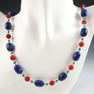 Lapis, Coral, Turquoise, & Sterling Necklace